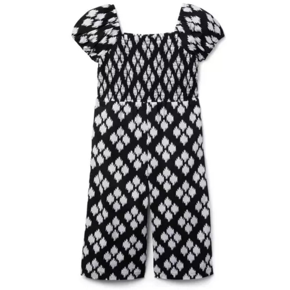 Janie and Jack Ikat Smocked Jumpsuit Black White Sz 18-24 Months Like New